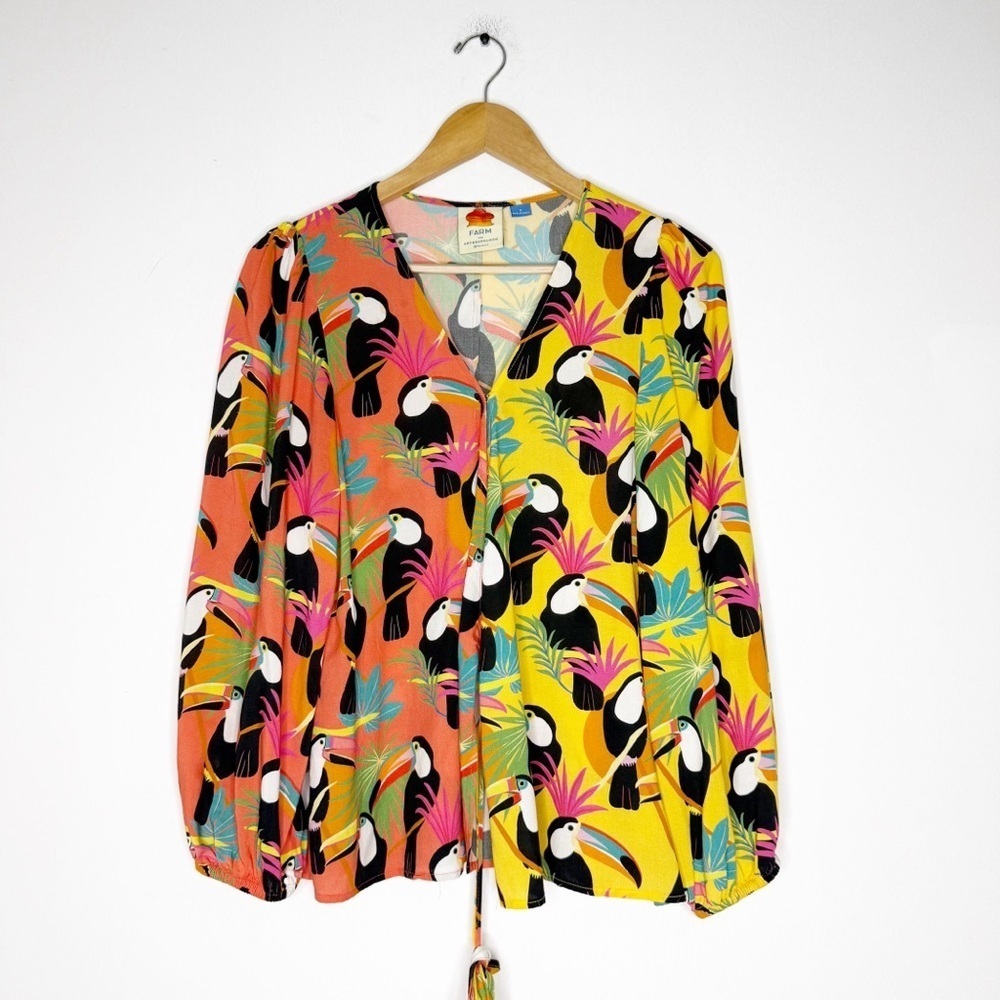 Farm Rio for Anthropologie Tropical Toucan Blouse Size Small